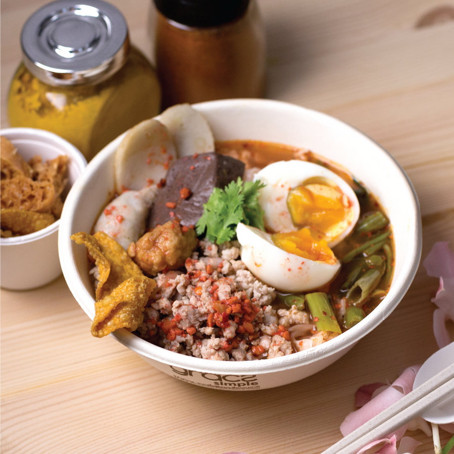 biodegradable bowl 875ml with rice meal