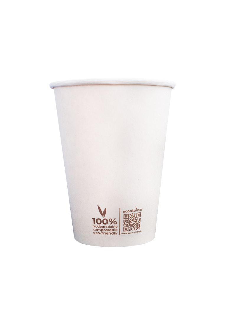 Econtainer C006-3 9oz Sugarcane Bagasse Coffee Cup with Small Print Compostable and Eco-friendly Food Packaging [50 pcs.]