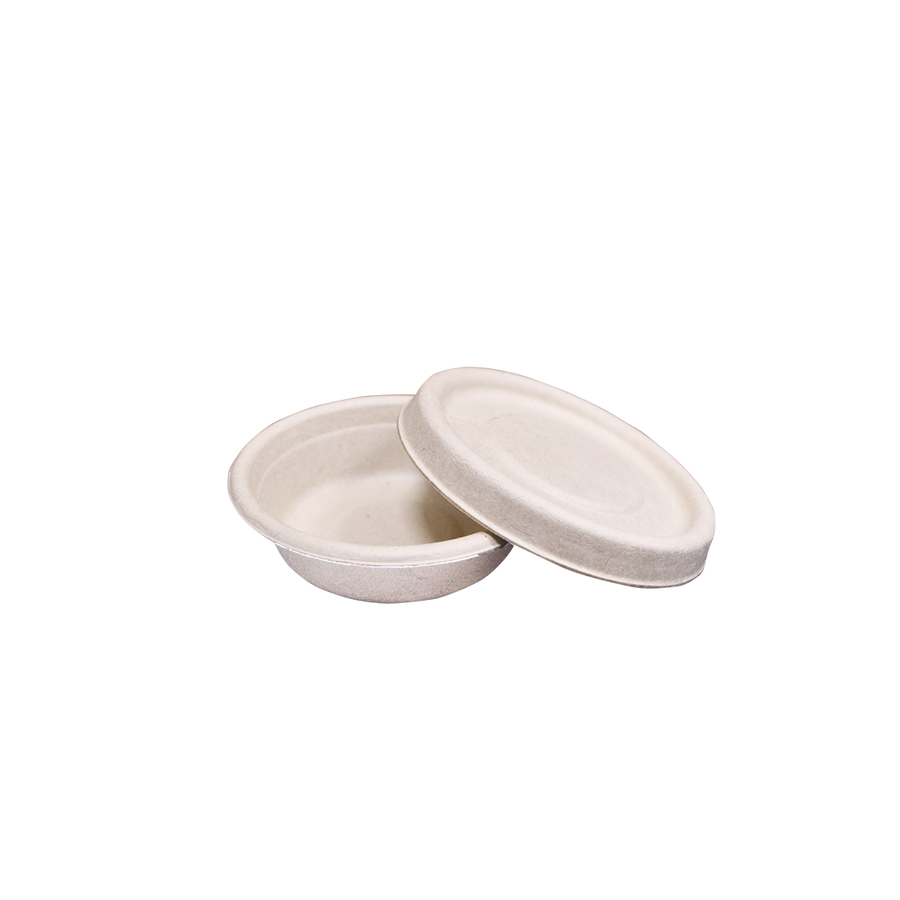 Econtainer F050 1oz (with Lid) Sugarcane Bagasse Sauce Cup Compostable and Eco-friendly Food Packaging [50 pcs.]