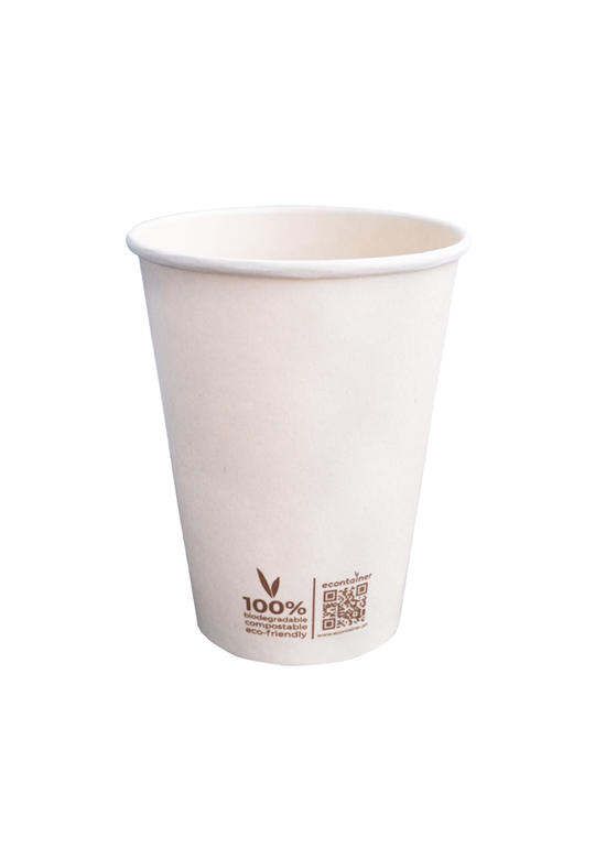 Econtainer C006-3 9oz Sugarcane Bagasse Coffee Cup with Small Print Compostable and Eco-friendly Food Packaging [50 pcs.]