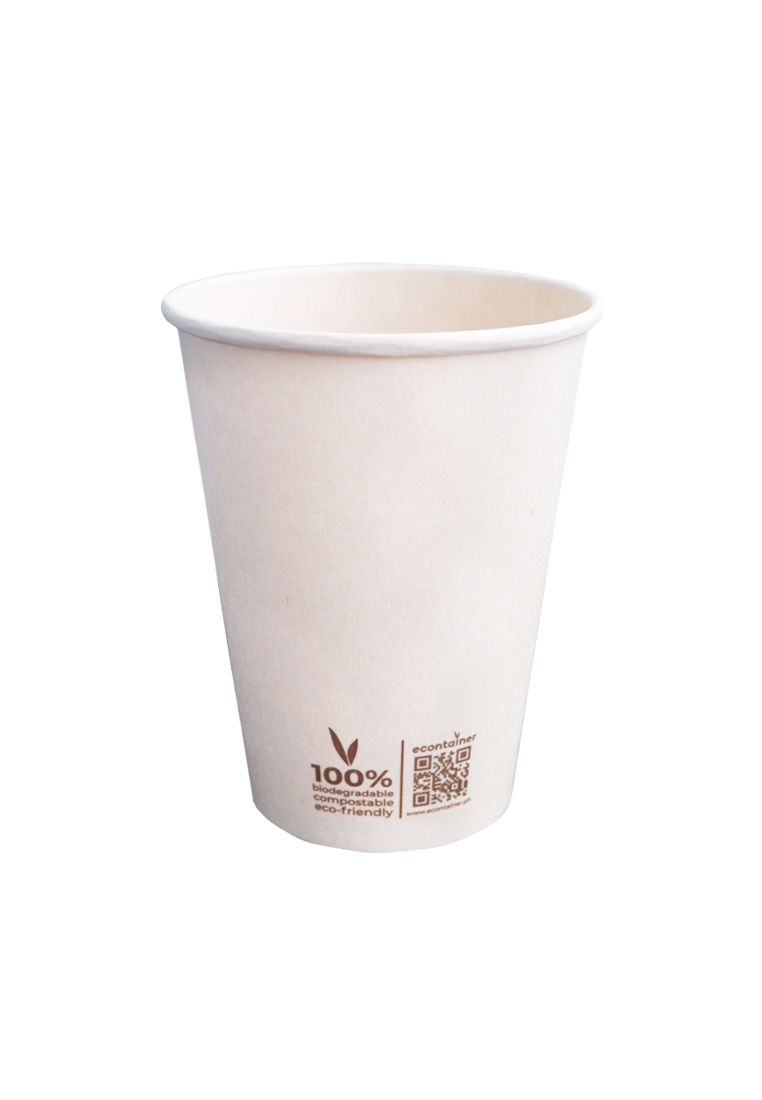 Econtainer C007-3 12oz Sugarcane Bagasse Coffee Cup with Small Print Compostable and Eco-friendly Food Packaging [50 pcs.]