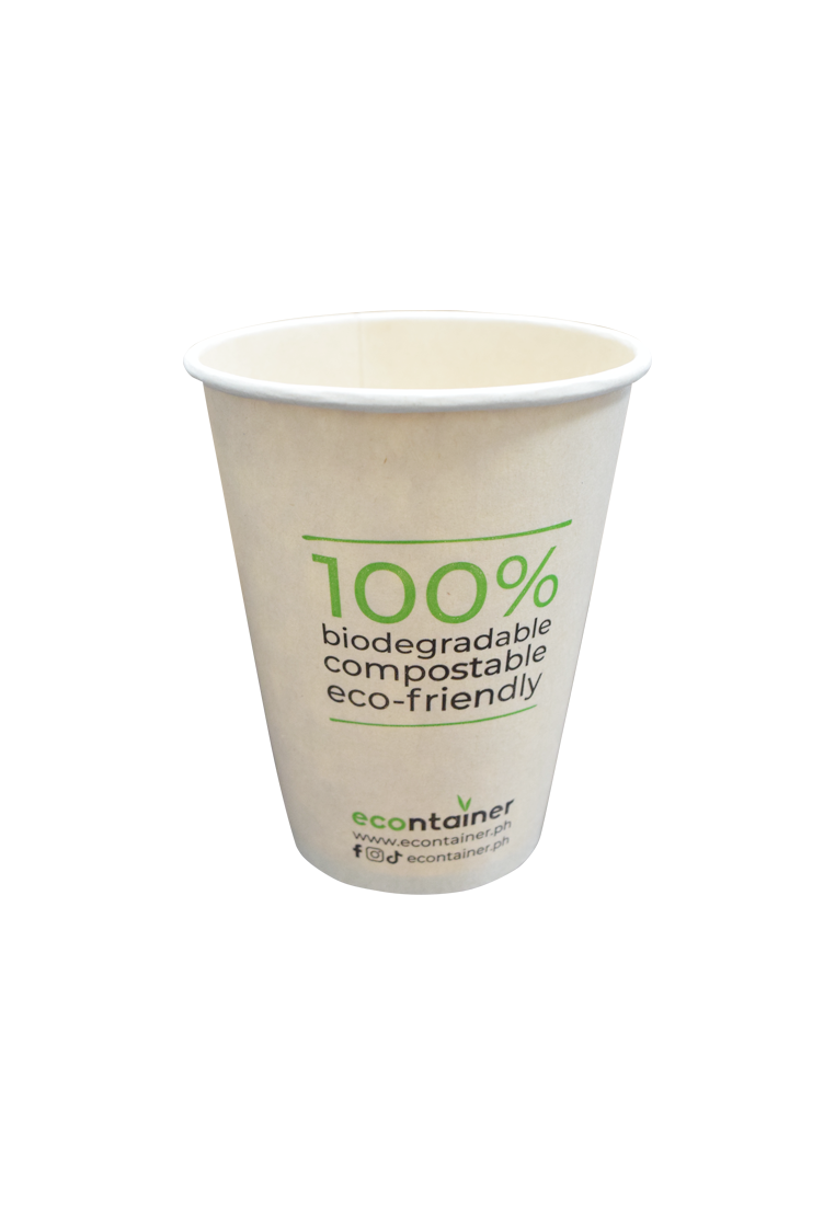 Econtainer C006-2 9oz Sugarcane Bagasse Coffee Cup with Big Print Compostable and Eco-friendly Food Packaging [50 pcs.]