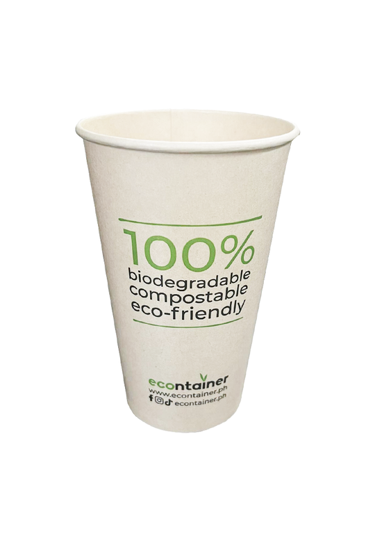 Econtainer C008-4 16oz Sugarcane Bagasse Cold Cup with Big Print Compostable and Eco-friendly Food Packaging [50 pcs.]