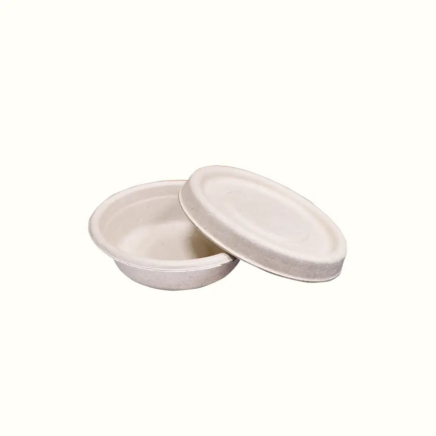 Econtainer F050 1oz (with Lid) Sugarcane Bagasse Sauce Cup Compostable and Eco-friendly Food Packaging [50 pcs.]