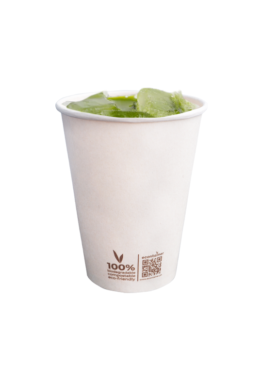 Econtainer C007-3 12oz Sugarcane Bagasse Coffee Cup with Small Print Compostable and Eco-friendly Food Packaging [50 pcs.]