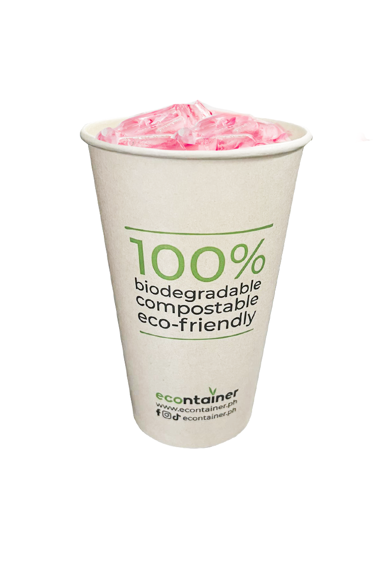 Econtainer C008-4 16oz Sugarcane Bagasse Cold Cup with Big Print Compostable and Eco-friendly Food Packaging [50 pcs.]