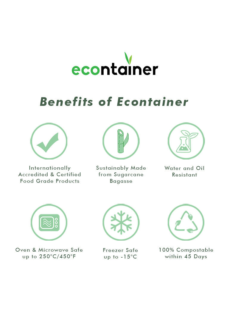 Econtainer C007-3 12oz Sugarcane Bagasse Coffee Cup with Small Print Compostable and Eco-friendly Food Packaging [50 pcs.]