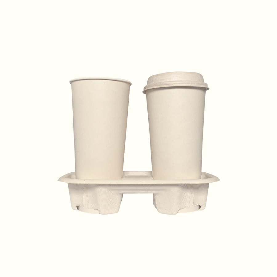 Econtainer C200 2-Cup Sugarcane Bagasse Holder Tray Compostable and Eco-friendly [50 pcs.]