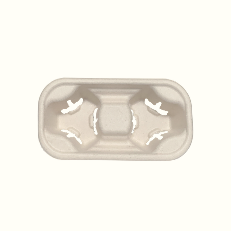Econtainer C200 2-Cup Sugarcane Bagasse Holder Tray Compostable and Eco-friendly [50 pcs.]