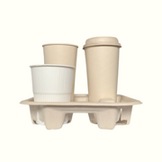 Econtainer C400 4-Cup Sugarcane Bagasse Holder Tray Compostable and Eco-friendly [50 pcs.]
