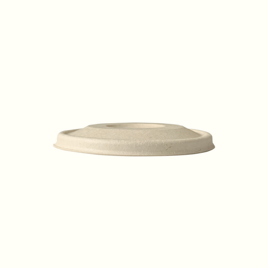 Econtainer FC05 Sugarcane Bagasse Flat Cup Lid with Straw Hole Compostable and Eco-friendly [50 pcs.]
