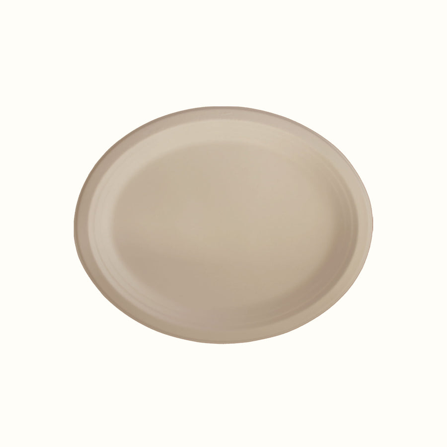 Econtainer P030 10inch Sugarcane Bagasse Oval Plate Compostable and Eco-friendly [50 pcs.]