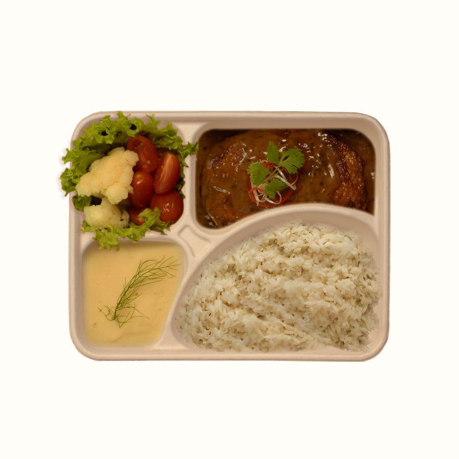 Econtainer T400 1270ml Sugarcane Bagasse 4-Compartment Tray Compostable and Eco-friendly Food Packaging [50 pcs.]